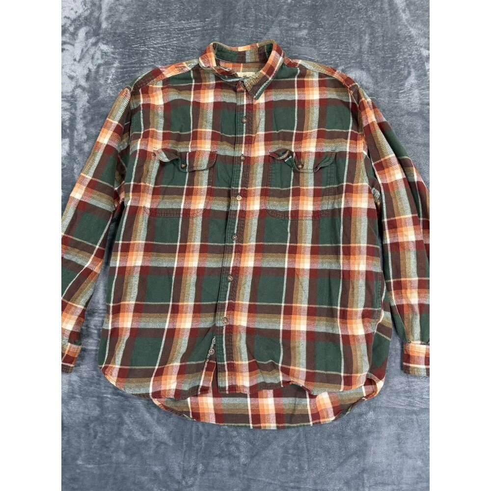 Eddie Bauer Mens Large Plaid Button-Up Flannel Shirt Green